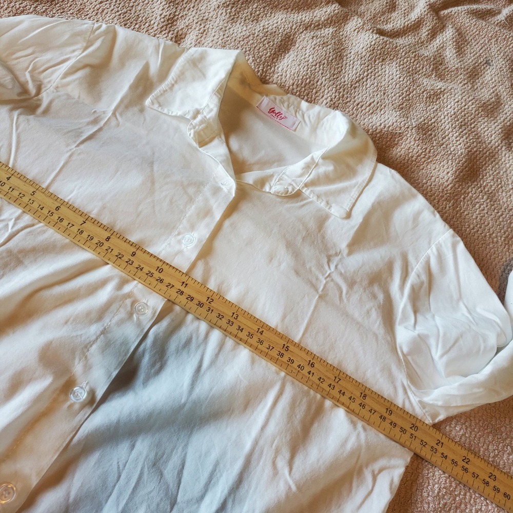 Yolly Italy White Button Down Shirt High Low Crossover Back Blouse Womens‎ L - Picture 5 of 7